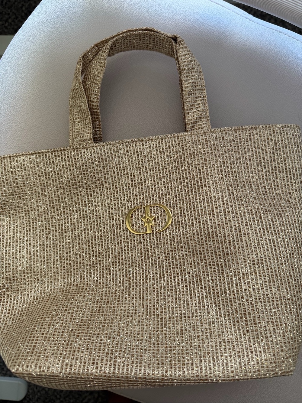 Dior Gold Woven Tote with Gold CD Logo
